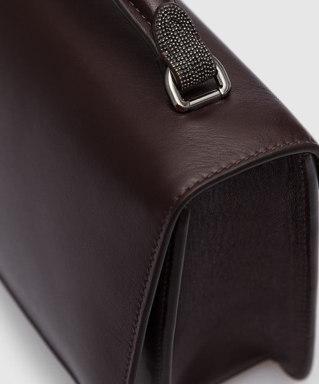 Brunello Cucinelli Темно-коричнева шкіряна сумка-месенджер з ланцюжком моніль MBNBD2516P зображення 5