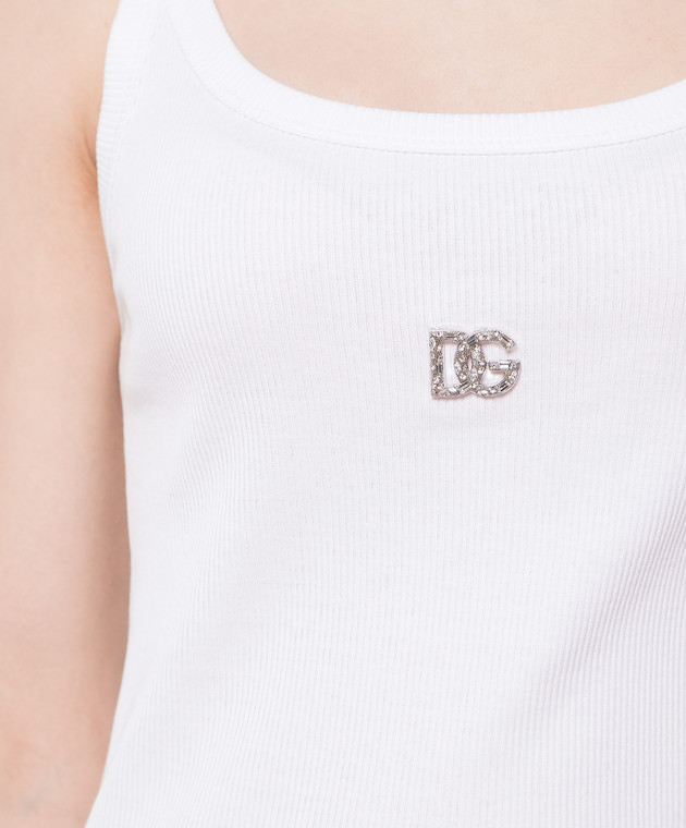 Dolce&Gabbana Білий топ в рубчик з металевим логотипом DG F8K97ZG7B6Z зображення 5