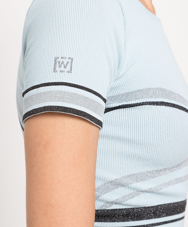 Wolford Голубая футболка в рубчик с люрексом 57154 изображение 5