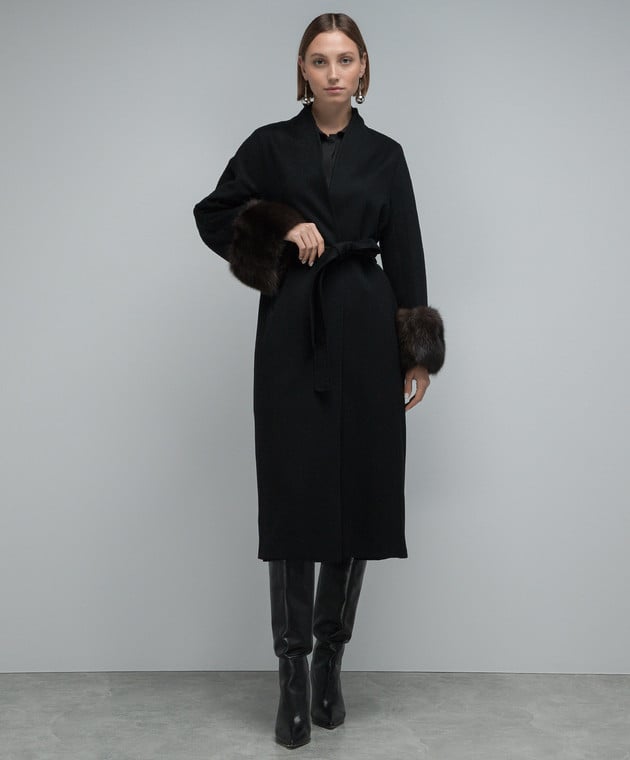 Heresis Black woolen coat with fur M39120G400 image 3