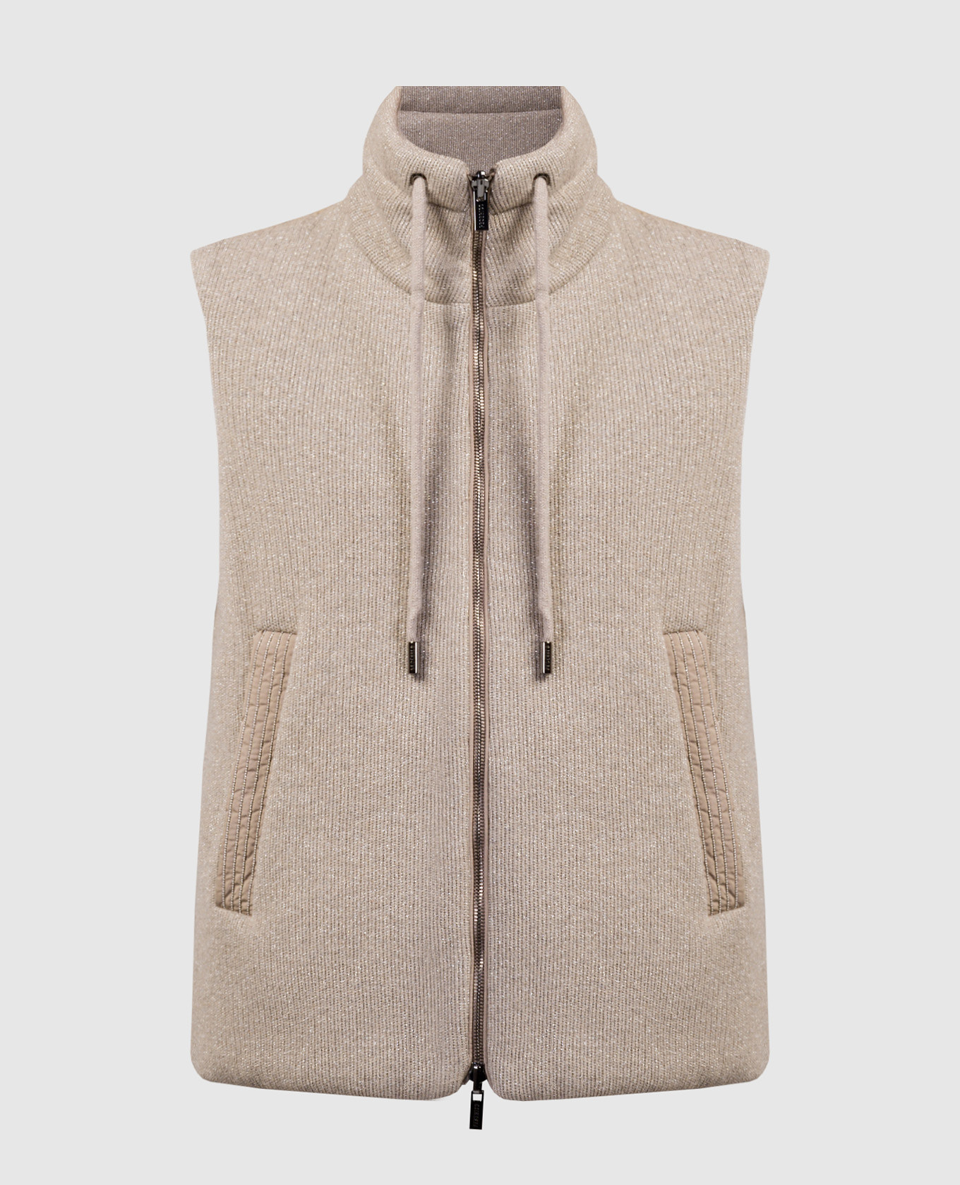 

Коричневый двусторонний жилет с люрексом и цепочкой мониль, Верхняя одежда