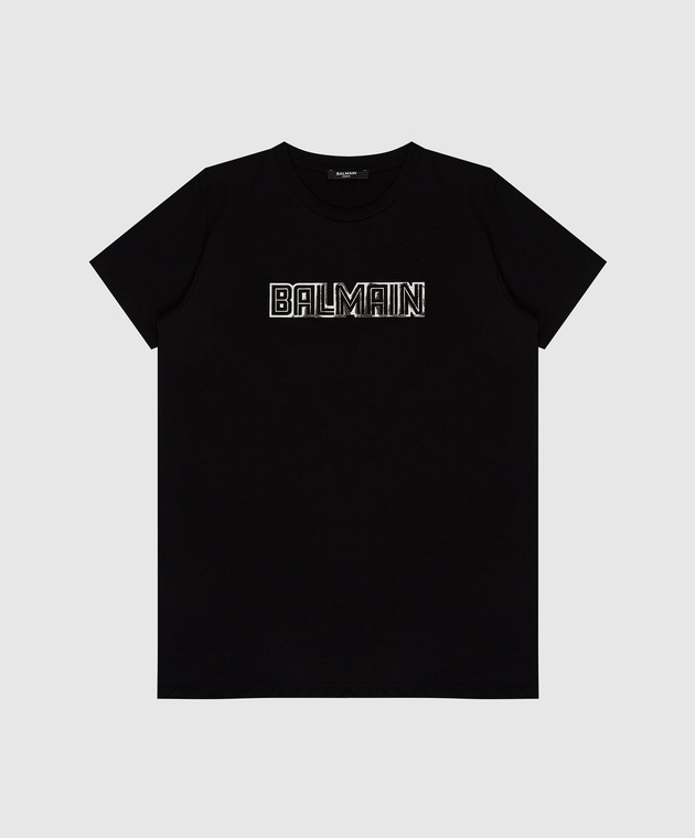 Balmain Дитяча чорна футболка з логотипом. 6Q8501Z0057410