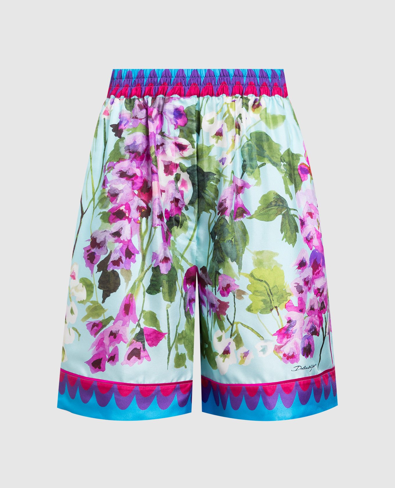 

Шелковые шорты с принтом Колокольчики, Голубой, Шорты