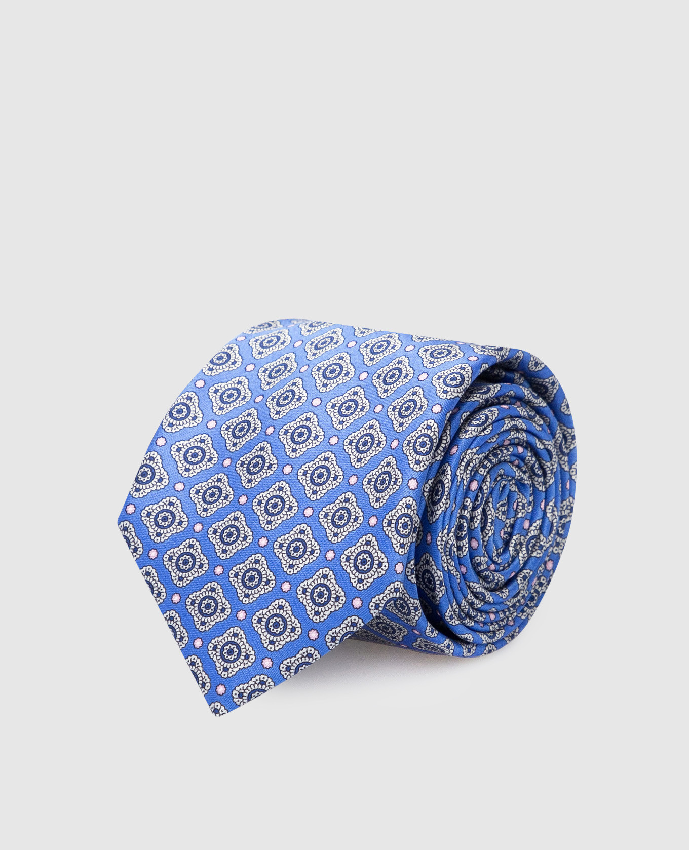 Детский синий шелковый набор из галстука и платка-паше в узор