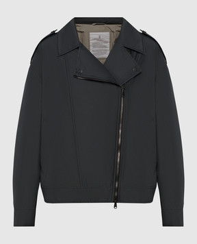 Brunello Cucinelli Серая куртка в стиле косухи с цепочкой мониль MB5742764