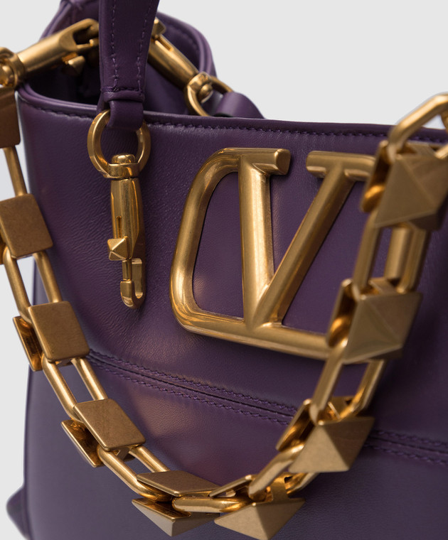 Valentino Фіолетова шкіряна сумка-трапеція Stud Sign з емблемою XW2B0K28VNL зображення 5