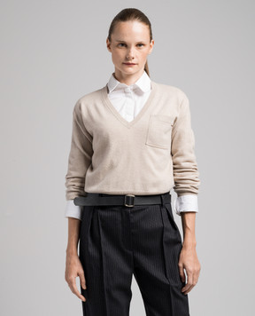Brunello Cucinelli Бежевый пуловер из кашемира с цепочкой мониль M12186702