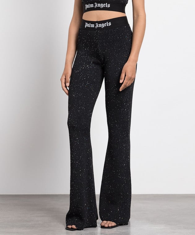 Palm Angels Black flared Soiree pants with logo in sequins PWHG021E23KNI001 image 3