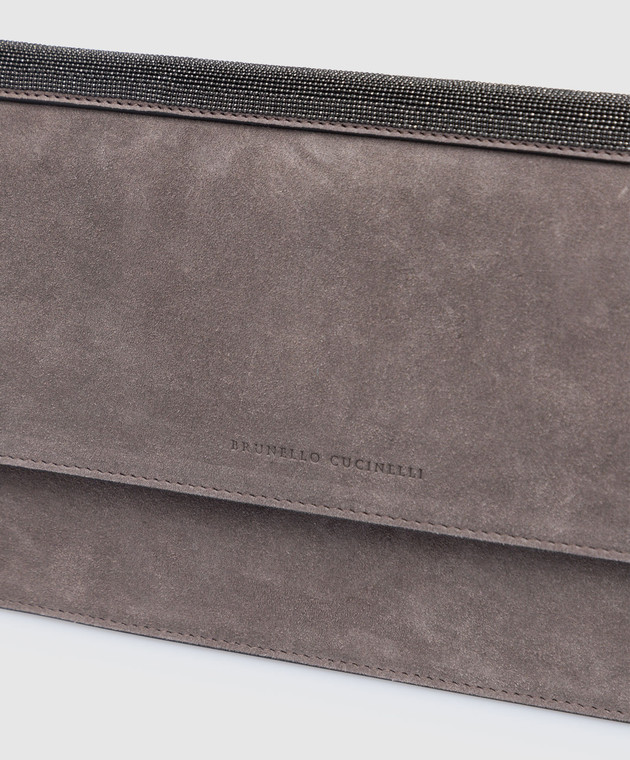 Brunello Cucinelli Темно-серая замшевая сумка-мессенджер с цепочкой мониль MBDLD2439P изображение 5