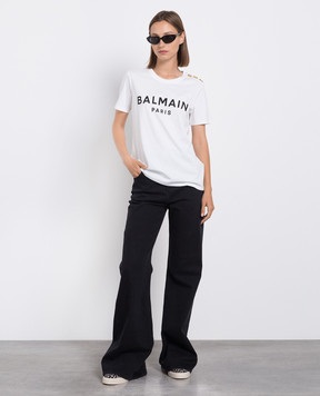 Balmain Белая футболка с логотипом BF1EF005BB02