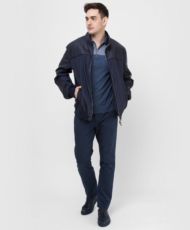 Stefano Ricci Темно-синя куртка з шовку та шкіри M7J2100171SETEC1 зображення 2