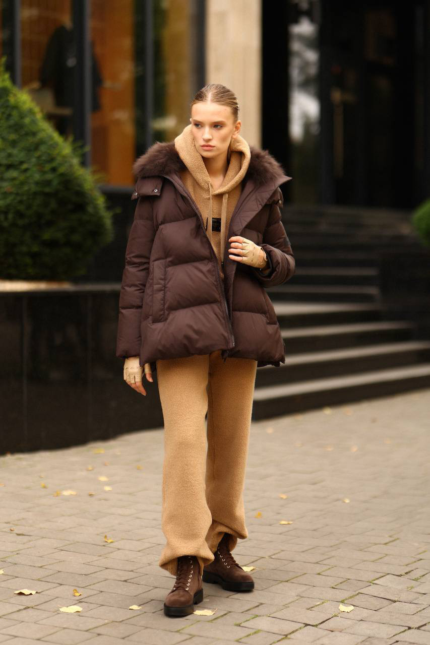 Yves Salomon Army Коричневый пуховик с мехом 24WFM01576M07W изображение 6