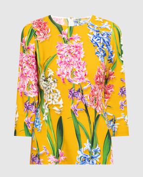 Dolce&Gabbana Жовта блуза в принт Гіацинти F7T88TFPRUD