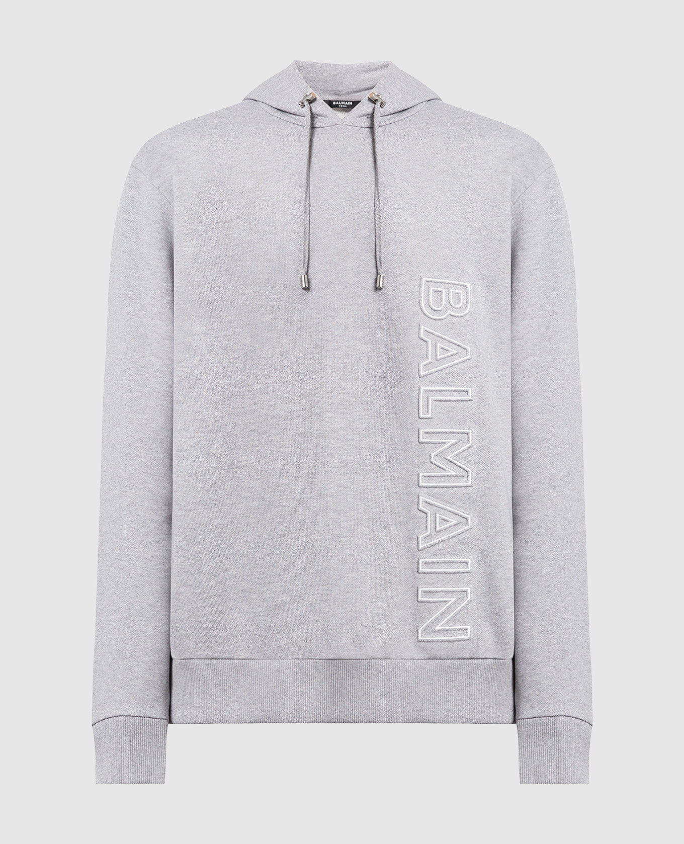 Gray hoodie with textured logo