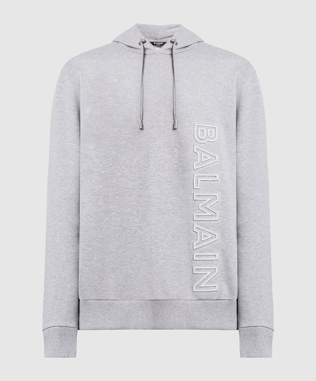 Balmain Gray hoodie with textured logo AH1JT046BC22