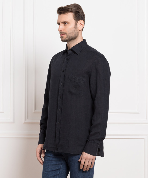 Stefano Ricci Black linen shirt with logo embroidery MC006703LX2330 image 3