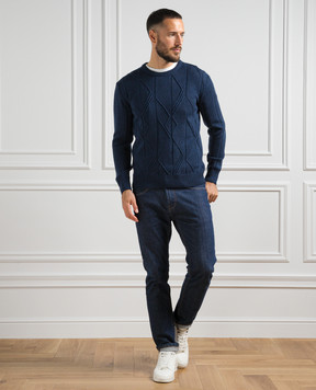 Cashmere&Whiskey Синий джемпер из шерсти в фактурный узор PL002