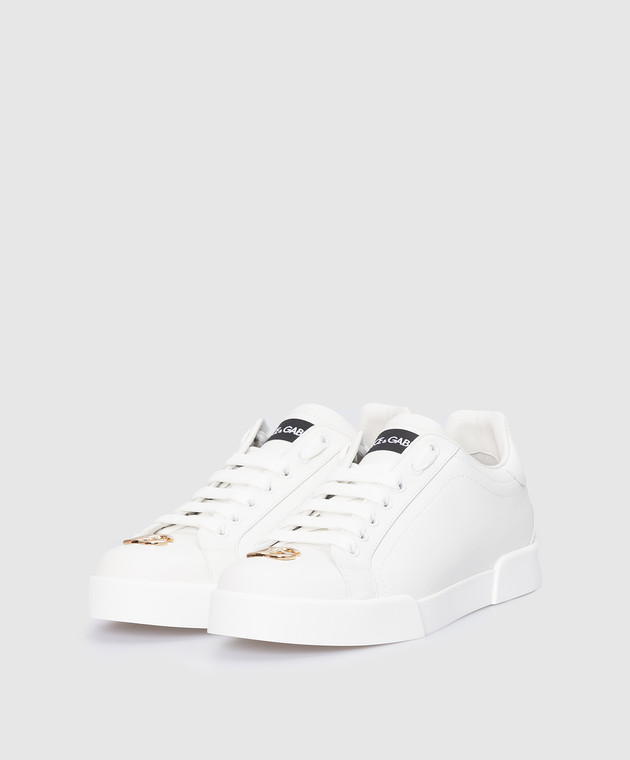 Dolce&Gabbana Белые кожаные кеды Portofino с металлическим логотипом DG CK1602A1065 изображение 2