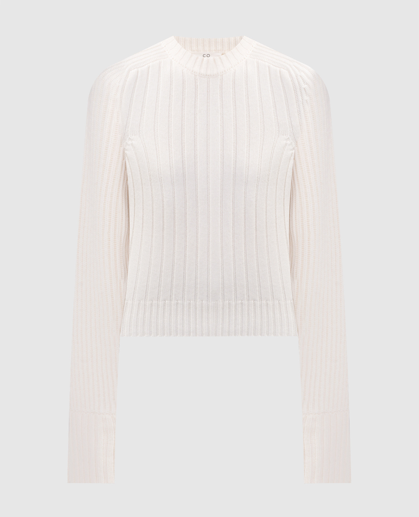 White ribbed wool and cashmere sweater