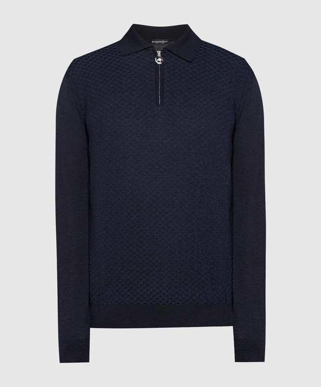 Stefano Ricci Blue cashmere and silk polo with a geometric pattern K606347P30F23444