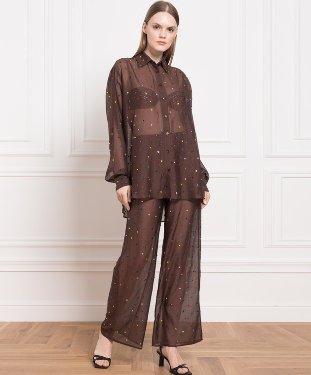 Oseree GEM brown pants with crystals GPF224COTTONSILK изображение 2