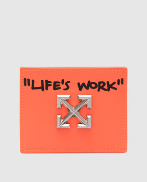 Off-White Orange leather card holder with metal logo OWND027S23LEA001