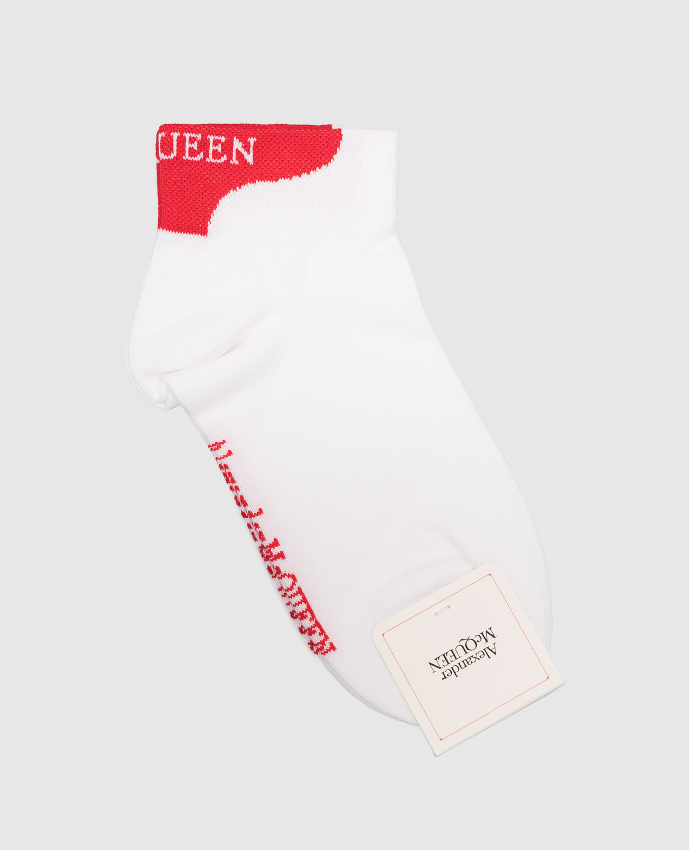 White socks with contrasting logo pattern
