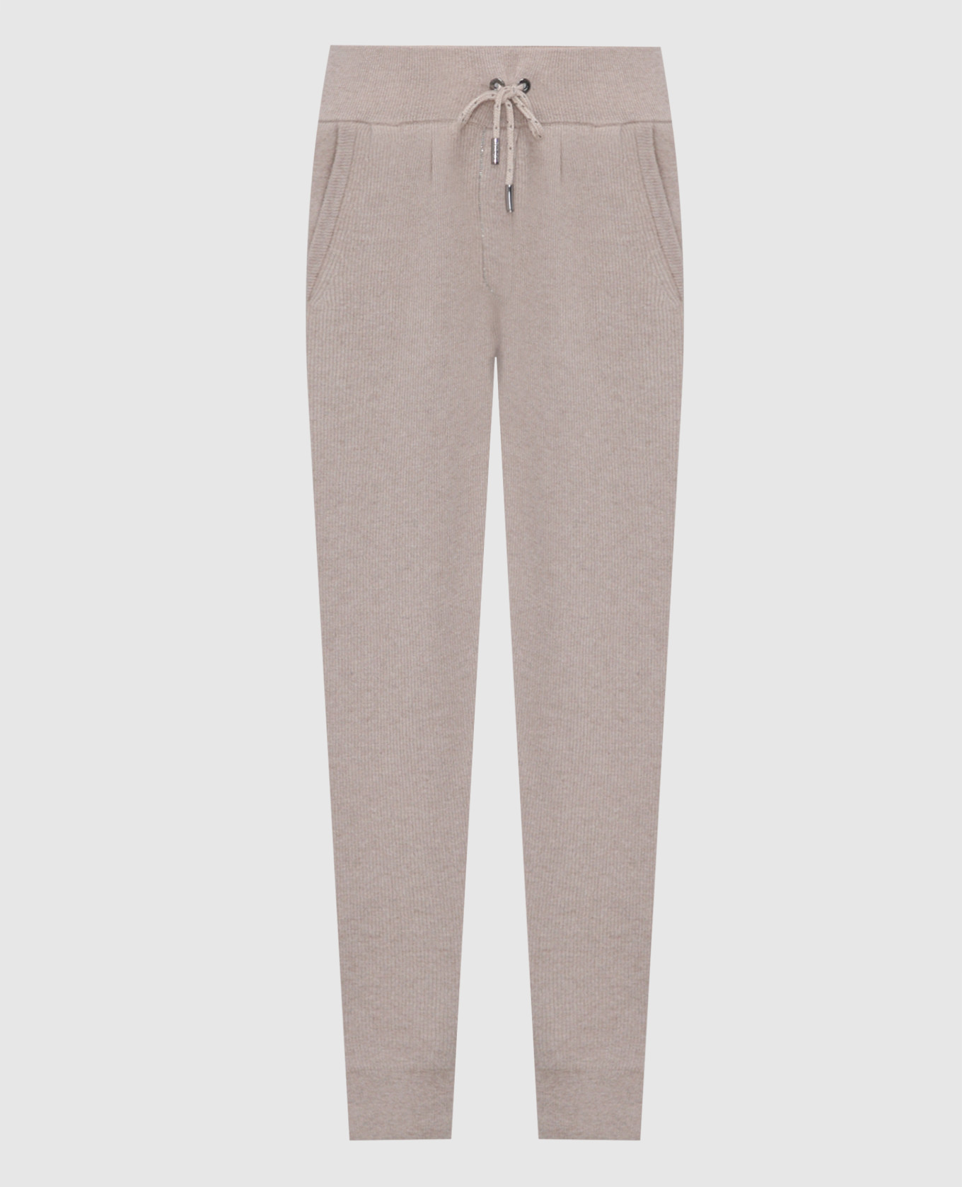 Beige wool and cashmere joggers with monil chain