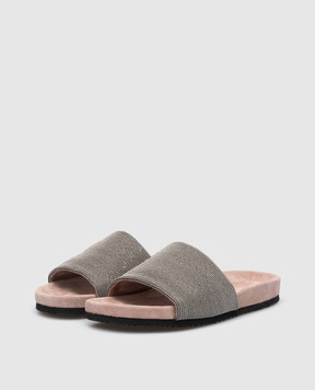 Brunello Cucinelli Детские серебристые шлепанцы с цепочкой мониль BZSOFZC004