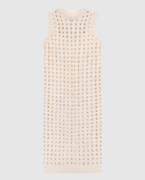 Peserico Бежевое ажурное платье миди с люрексом E82090F0309208