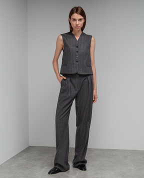 Lou Lou Studio Серый жилет Smith из шерсти и кашемира в полоску SMITH