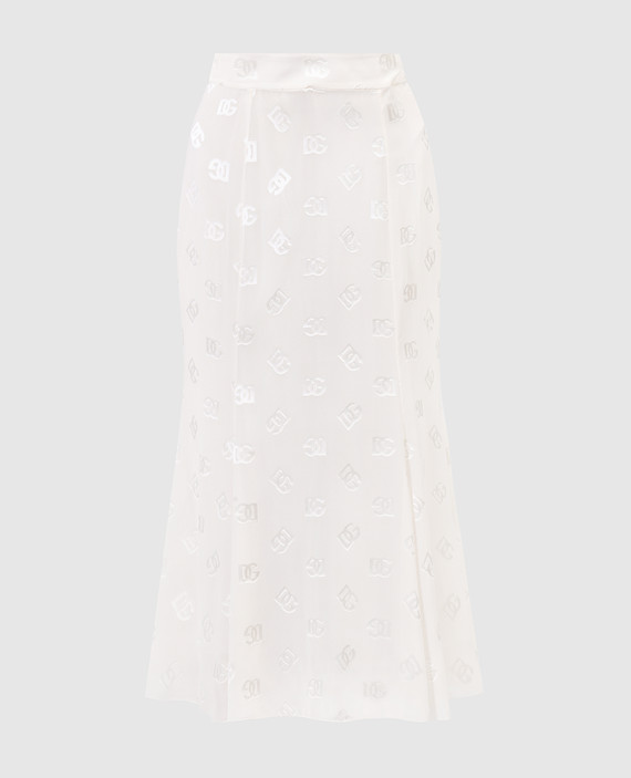 Beige midi skirt with logo monogram pattern silk