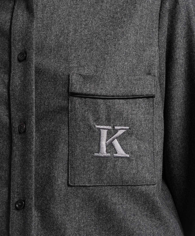 Kiton Gray wool and cashmere logo shirt D52446K05N25 image 5