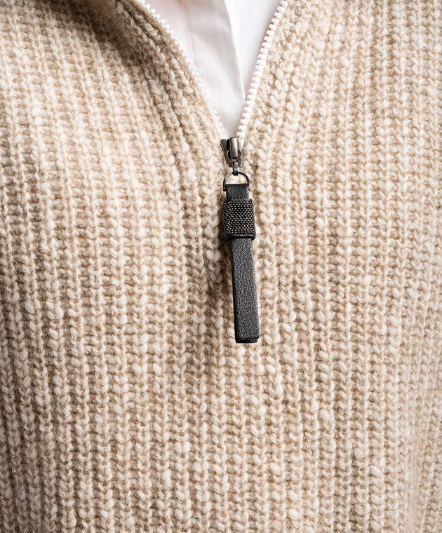 Brunello Cucinelli Бежевый свитер с акцентными швами и люрексом MGL516404 изображение 5