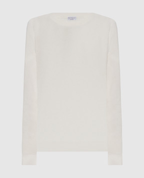 Brunello Cucinelli Білий светр в рубчик з кашеміру з ланцюжком моніль M12175400