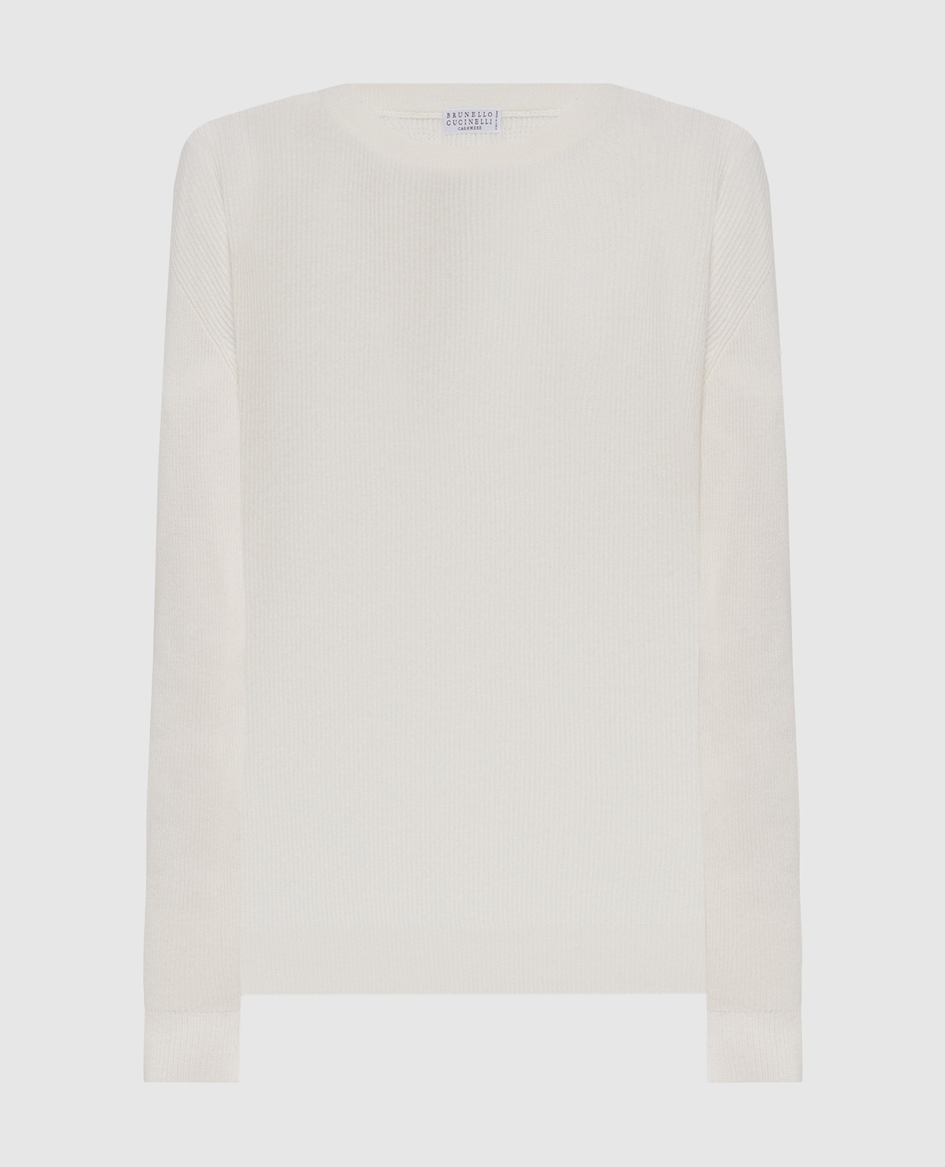 White ribbed cashmere sweater with monil chain