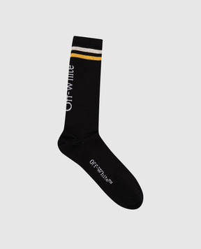 Off-White Чорні шкарпетки в рубчик з логотипом OMRA078F23KNI001