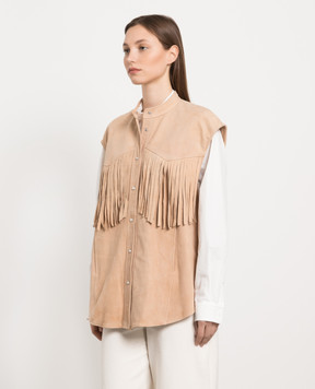 Dondup Бежевий замшевий жилет Camicia з бахромою DC287PL0401DXXX