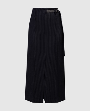 Brunello Cucinelli Черная прямая юбка миди из шерсти в полоску MB100G3468