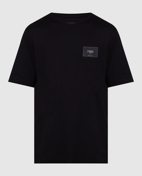 Fendi Чорна футболка з патчем логотипу FY0936A9RL