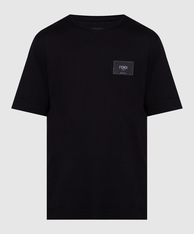 Fendi Чорна футболка з патчем логотипу FY0936A9RL