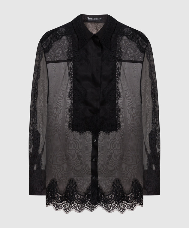 Dolce&Gabbana Black shirt with lace F5Q31TFU1BU