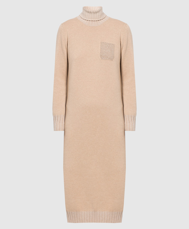 Peserico Бежева сукня- светр з ланцюжком моніллю S92192F07A9018