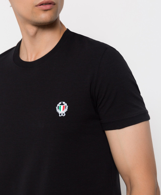 Dolce&Gabbana Чорна футболка з вишивкою логотипу M8C03JFUECG зображення 5