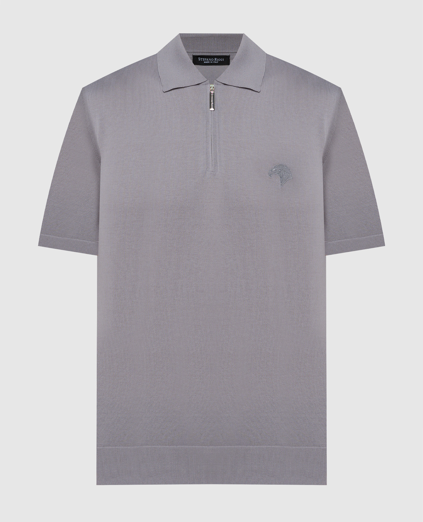 Gray polo with logo emblem embroidery