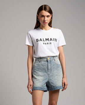 Balmain Біла футболка з принтом логотипа BF1EF005BB02