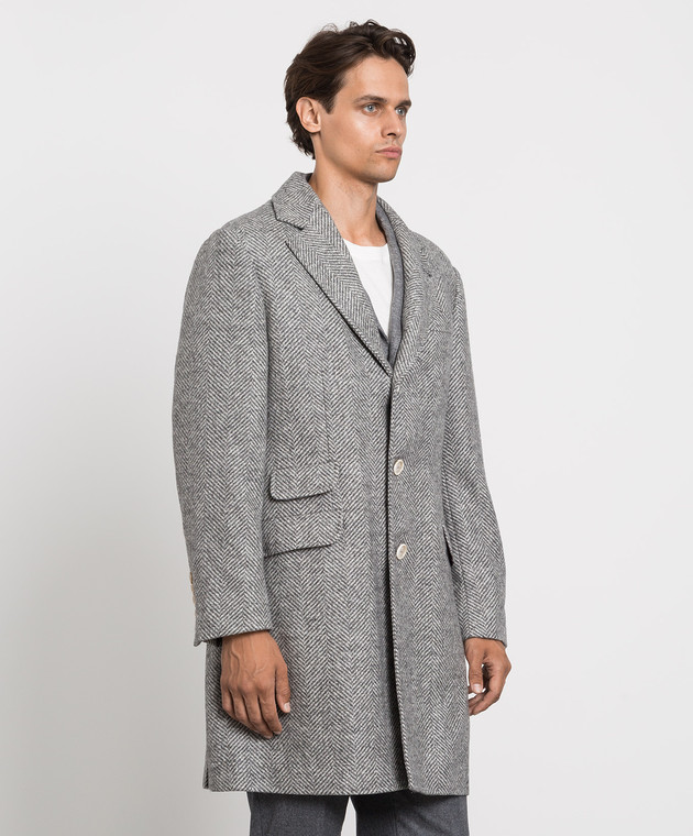 Brunello Cucinelli Серое пальто в узор елочка MQ4749039 изображение 3