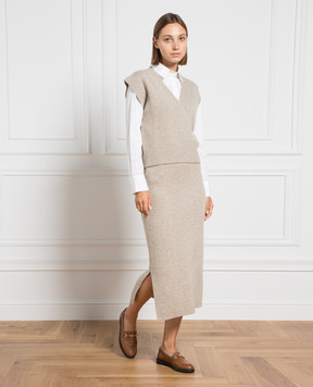 Allude Бежева спідниця з вовни та кашеміру з розрізом 23517604
