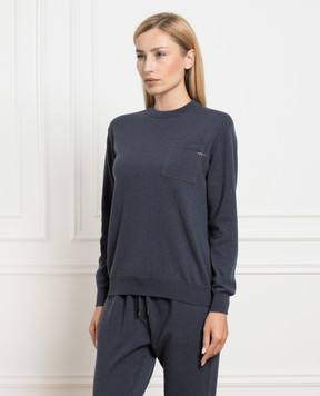 Brunello Cucinelli Синій джемпер з кашеміру з ланцюжком моніль M12186700