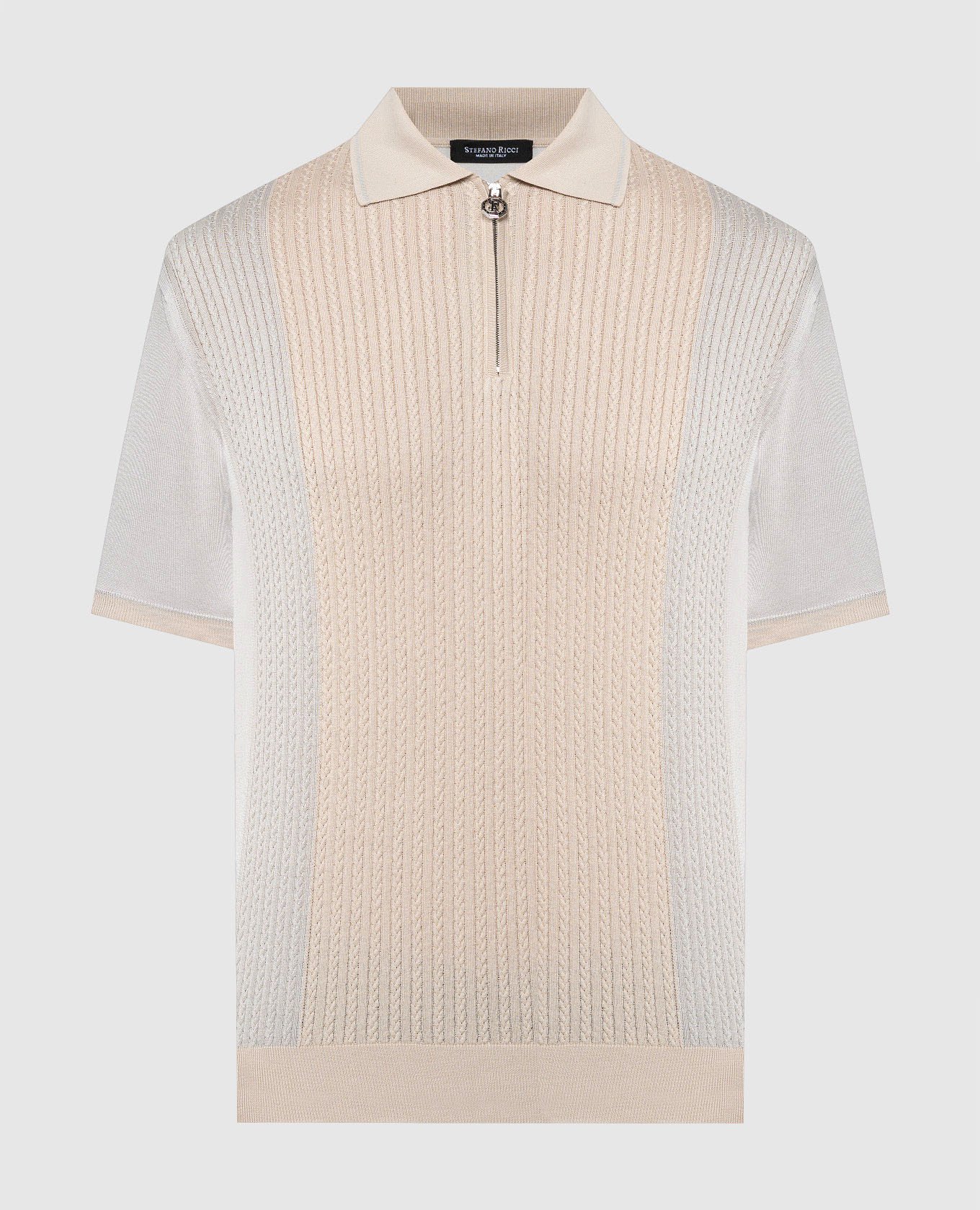 Gray polo shirt with textured patterned silk